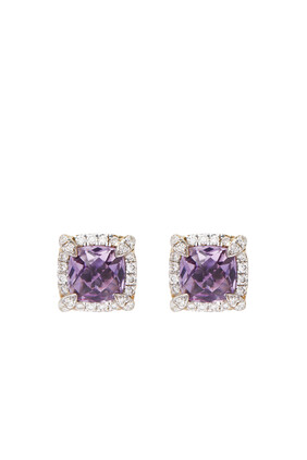 Petite Chatelaine® Pavé Bezel Stud Earrings with Prasiolite and Diamonds
